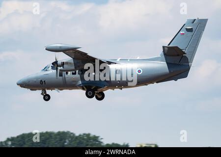 FAIRFORD / UNITED KINGDOM - JULY 12, 2018: Slovenian Air Force Let L-410UVP-E L4-01 transport plane arrival and landing for RIAT Royal International A Stock Photo