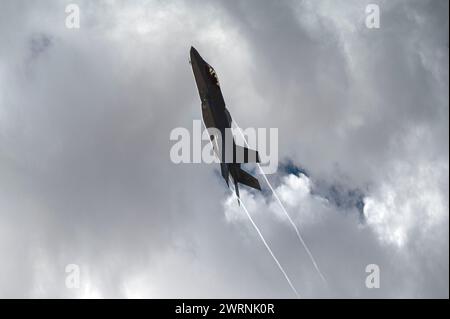 Death Valley, United States. 07 March, 2024. A Royal Netherlands Air Force F-35A Lightning II stealth fighter aircraft, performs low-level maneuvers during multinational exercise Red Flag-Nellis 24-2, March 7, 2024 over Death Valley, California.  Credit: SrA Megan Estrada/U.S. Air Force/Alamy Live News Stock Photo