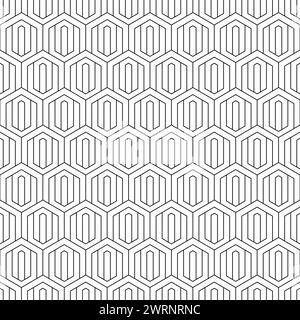 Geometric seamless pattern. Repeating hexagon lattice. Repeated black honeycomb isolated on white background. Modern abstract hexagonal design prints Stock Vector