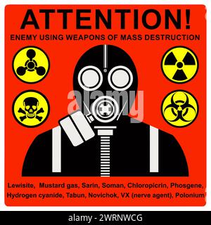 Attention, the enemy is using weapons of mass destruction. Information sign. Vector graphics Stock Photo