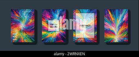 Low poly vertical abstract colorful flyers, collections of A4 size covers, set backgrounds, trendy, geometric, cyber polygonal and multicolor beautifu Stock Vector