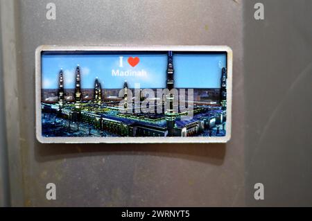 Medina fridge magnet in the shape of the Prophet's Mosque, refrigerator magnet of Madinah mosque in Saudi Arabia kingdom, it is the second mosque buil Stock Photo