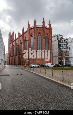 Berlin, Germany - 16 DEC 2021: Friedrichswerder Church was the first Neo Gothic church built in Berlin, Germany, located on Mitte district. Stock Photo