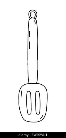 Slotted turner spatula, doodle style flat vector outline illustration for kids coloring book Stock Vector