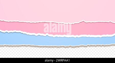 Set of pink and blue jagged papers isolated on transparent backdrop Stock Vector
