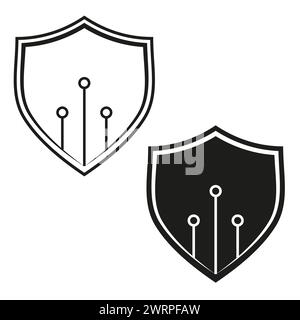 Digital Security Shield Icons. Two contrasting shield icons with circuit lines, symbolizing digital security. Vector illustration. EPS 10. Stock Vector