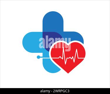 love and plus health care logo designs for medical service Stock Vector