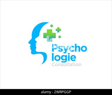 psychology health logo with head and cross figure Stock Vector