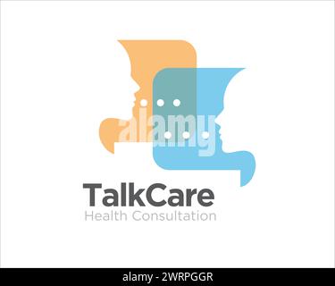 talk care logo designs simple modern for medical and mental health service Stock Vector