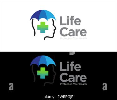 life care insurance logo with umbrella and head figure logo Stock Vector