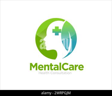 mental health care logo with hand and leaf figure for medical service Stock Vector