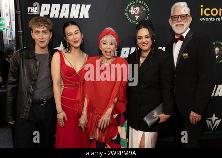 Hollywood, USA. 13th Mar, 2024. Connor Kapopsis, Ramona Young, Rita Moreno, Maureen Bharoocha and Steven Wolf attend the arrivals of the red carpet premiere of “The Prank” at The Ricardo Montalban Theater Hollywood, CA on March 13, 2024. (Photo by Corine Solberg/SipaUSA) Credit: Sipa USA/Alamy Live News Stock Photo