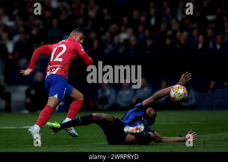 Madrid, Spanien. 13th Mar, 2024. Madrid, Kingdom of Spain; 03/14/2024.- Atletico de Madrid player Samuel Lino. Atletico de Madrid beats Internazionale Milan in round of 16 of Champions League matchday 2 of 2 and moves on to next phase. Atletico de Madrid 2 Inter de Milan 1, final result Atletico wins 3-2 on penalties. Antoine Griezmann 35, and Memphis De Pay 87'. Inter Federico Di Marco 33'. Credit: Juan Carlos Rojas/dpa/Alamy Live News Stock Photo