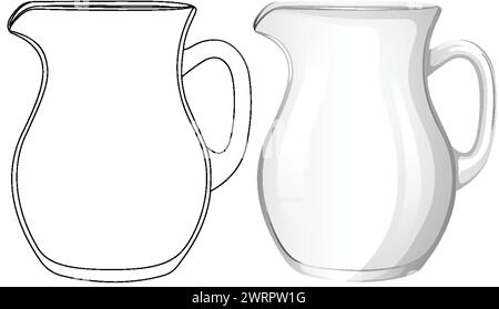 Two pitchers, one outlined and one shaded, side by side. Stock Vector