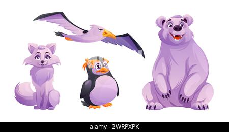 North Pole animal vector. Cute polar bear, winter fox and albatross isolated design collection. Adorable wildlife fauna in Scandinavia. Cold Greenland zoo bird and funny baby rockhopper illustration Stock Vector