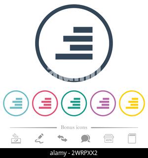 Text align right flat color icons in round outlines. 6 bonus icons included. Stock Vector