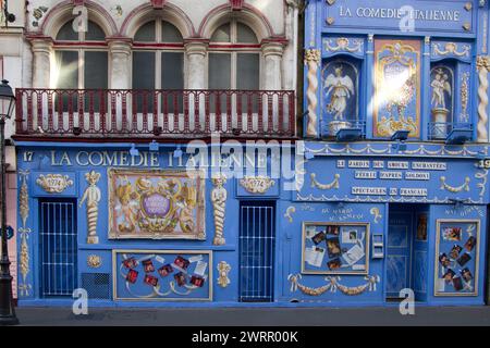 La Comédie Italienne is a theatre in the Montparnasse district of Paris, presenting Italian commedia dell'arte plays in French translation. Stock Photo