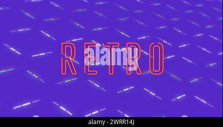 Image of retro over violet background with moving lines Stock Photo