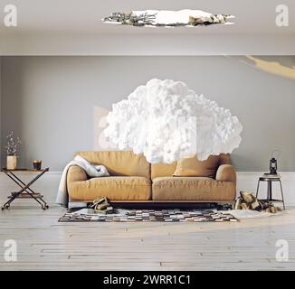 cloud in the room. 3d creative concept rendering Stock Photo