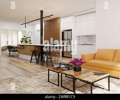 modern kitchen interior. 3d rendering design concept Stock Photo