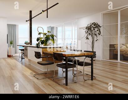 modern kitchen interior. 3d rendering design concept Stock Photo