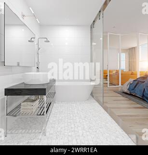 modern bathroom in the bedroom. 3d rendering concept Stock Photo