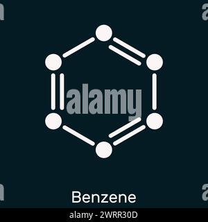 Benzene, benzol C6H6 molecule. Skeletal chemical formula on the dark blue background. Illustration Stock Photo