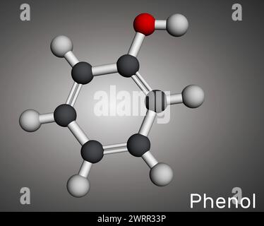 Phenol, carbolic acid molecule. Molecular model. 3D rendering. Illustration Stock Photo