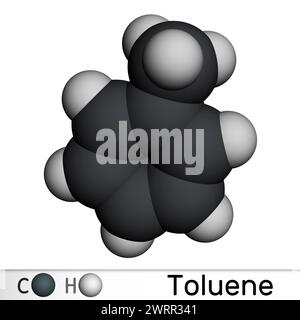 Toluene, toluol C7H8  molecule. Methylbenzene, aromatic hydrocarbon. Molecular model. 3D rendering. Illustration Stock Photo
