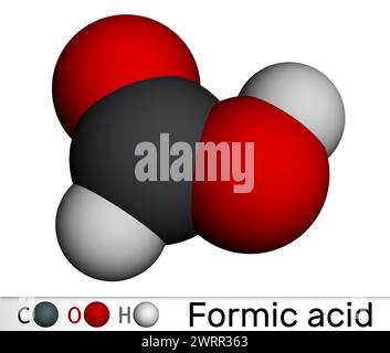 Formic acid, methanoic acid CH2O2 molecule. Molecular model. 3D rendering. Illustration Stock Photo