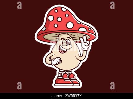 Mascot character illustration of mushroom with hand form a symbol of peace. Red color Stock Vector