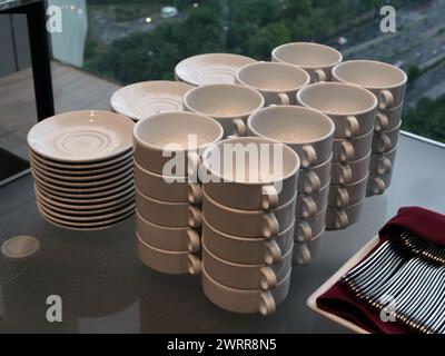 stack of bowls on the table Stock Photo