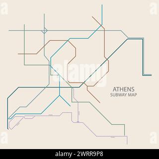 Athens city subway vector map colored Stock Vector