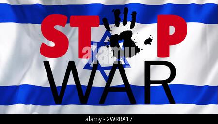 Image of stop war text over flag of israel Stock Photo