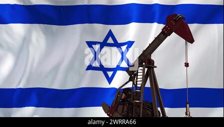 Image of oil rig over flag of israel Stock Photo