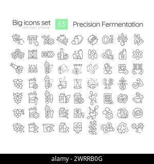 Precision fermentation linear icons set Stock Vector