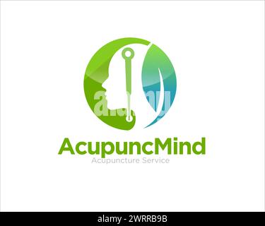 face acupuncture and leaf logo for herbal and traditional medicine logo Stock Vector