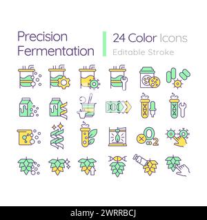 Precision fermentation RGB color icons set Stock Vector