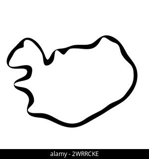 Iceland country simplified map. Black ink smooth outline contour on white background. Simple vector icon Stock Vector