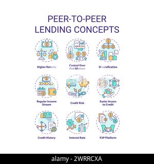 Peer-to-peer lending multi color concept icons Stock Vector