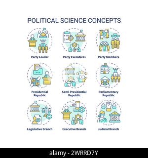 Political science multi color concept icons Stock Vector