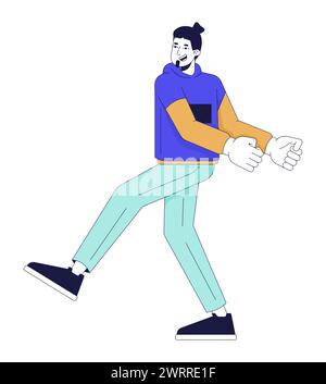 Happy young man dancing 2D linear cartoon character Stock Vector