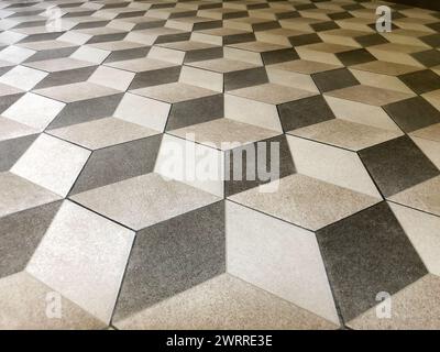 vintage tiles for a floor three-dimensional  effect in the shades of gray Stock Photo
