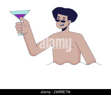 Man holding cocktail on pool 2D linear cartoon character Stock Vector