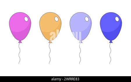 Floating air balloons 2D linear cartoon objects set Stock Vector