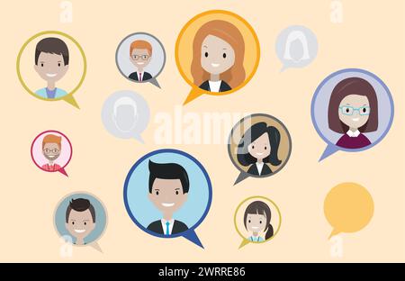 Comment speech bubble design with male and female cartoon character people, vector design Stock Vector