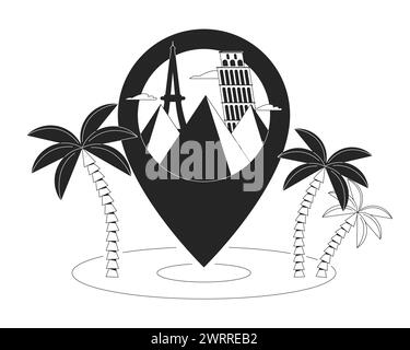 Travel destination pin black and white 2D illustration concept Stock Vector