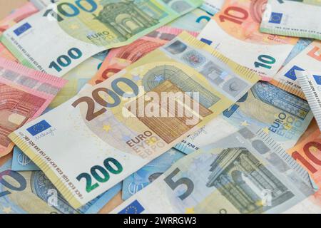 Accumulation of euro notes Stock Photo