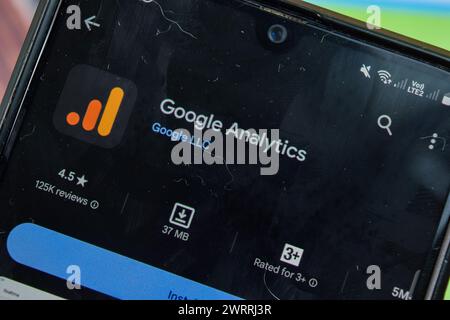 Google Analytics application on Smartphone screen. Analytics is a freeware web browser developed by Google LLC. Bekasi, Indonesia, March 14, 2024 Stock Photo