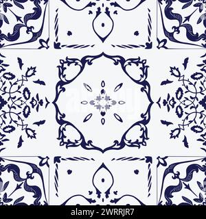 Seamless pattern of blue tiles on a white background Stock Vector